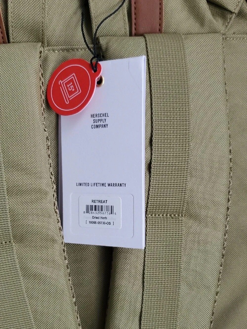 Herschel Supply Company Olive Green Backpack with Brown Straps